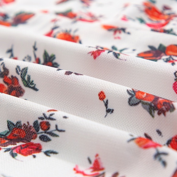 White Floral‎ V Cut Frilled Trim Spaghetti Straps Bodysuit - Picture 10 of 12